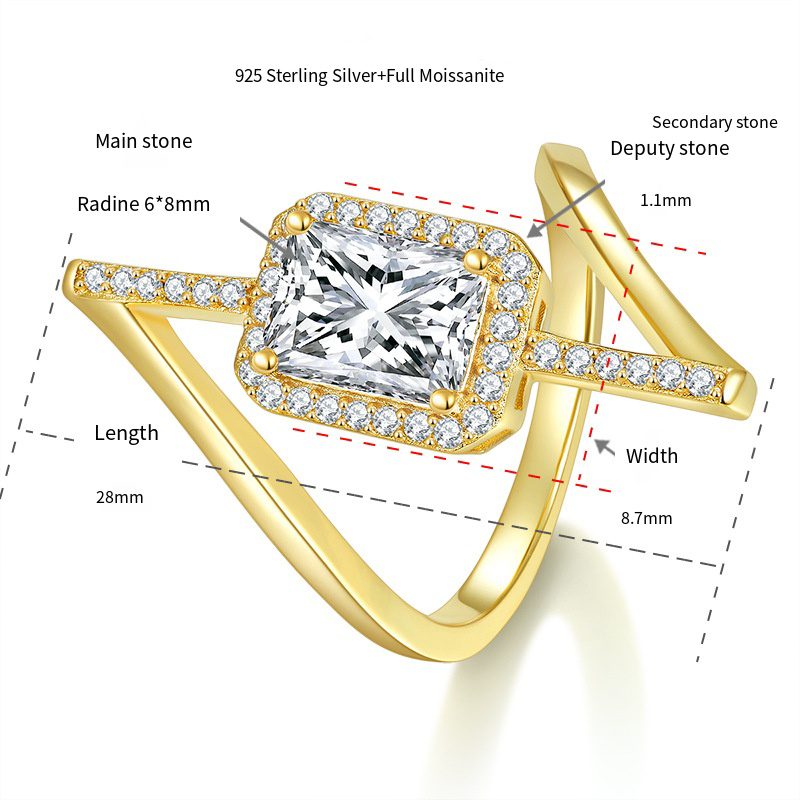 Gilded square moissanite ring - dazzling and dazzling