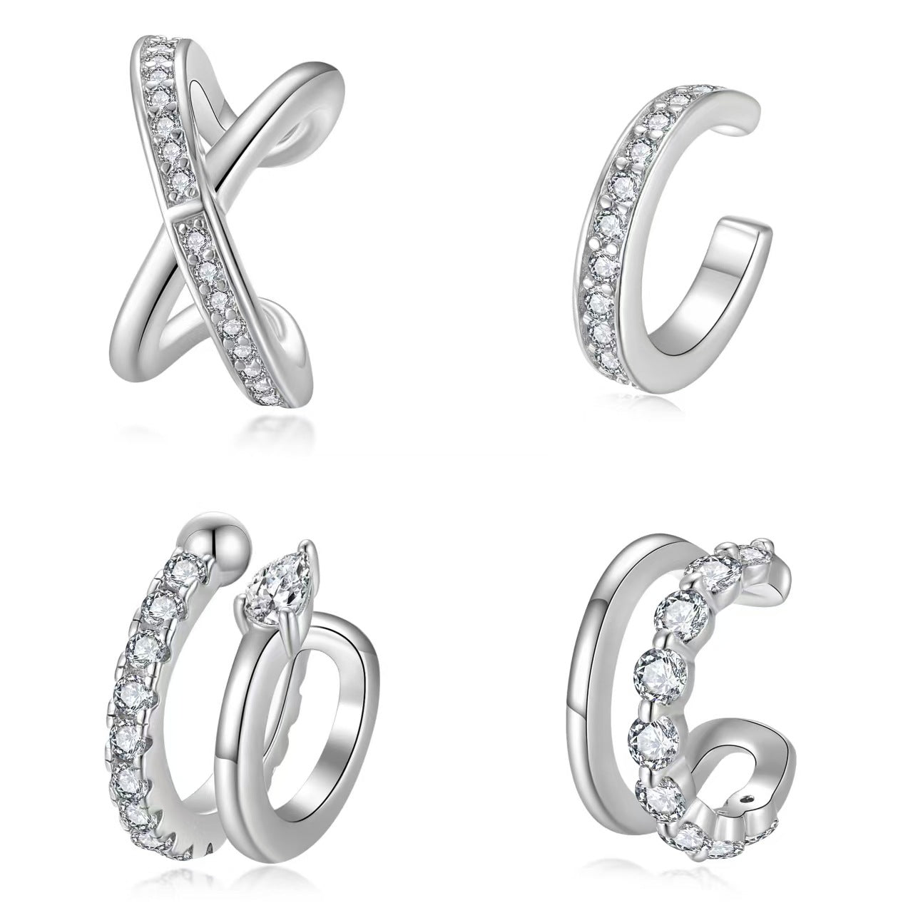 Silver plated 18K white gold ear bone clip set