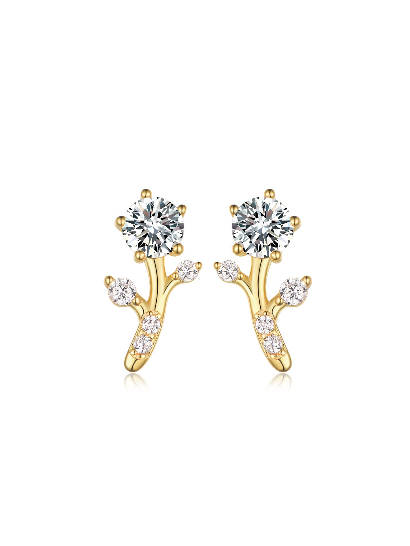 Golden branches jade leaves, moissanite earrings
