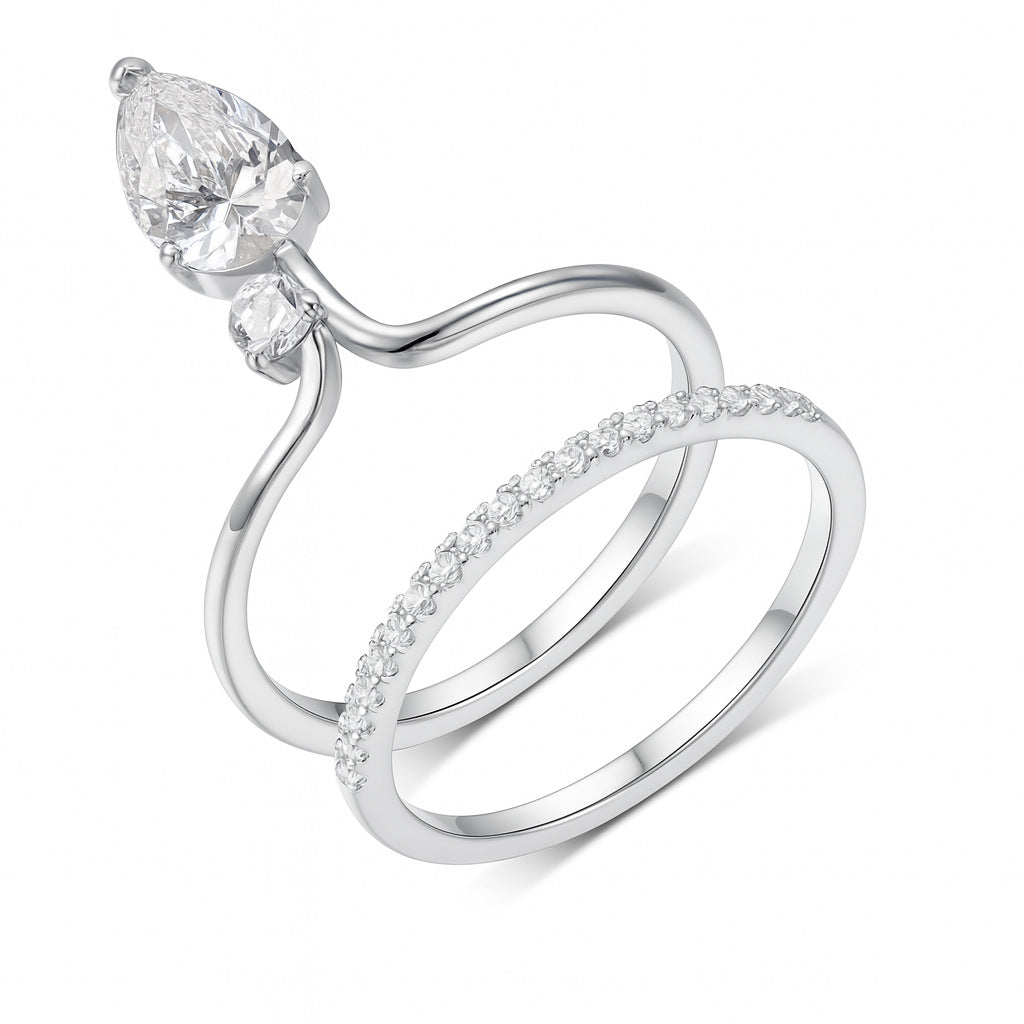 Twin Star Pear& Round Moissanite Double Ring Set