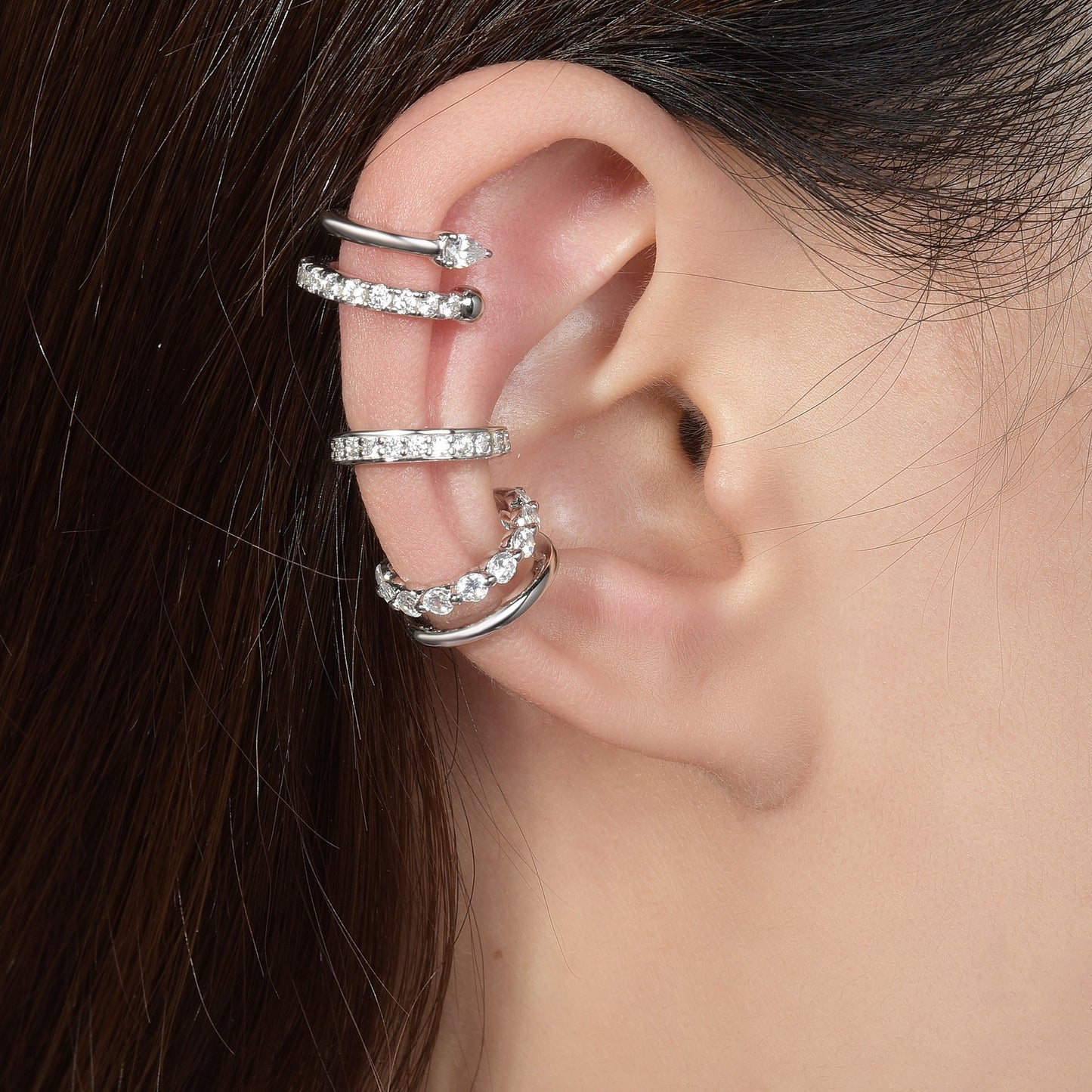 Silver plated 18K white gold ear bone clip set