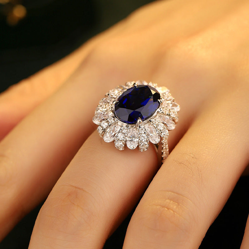 Zambia artificially cultivated simulated emerald ring silver plated 18K gold synthetic colorful treasure women's ring