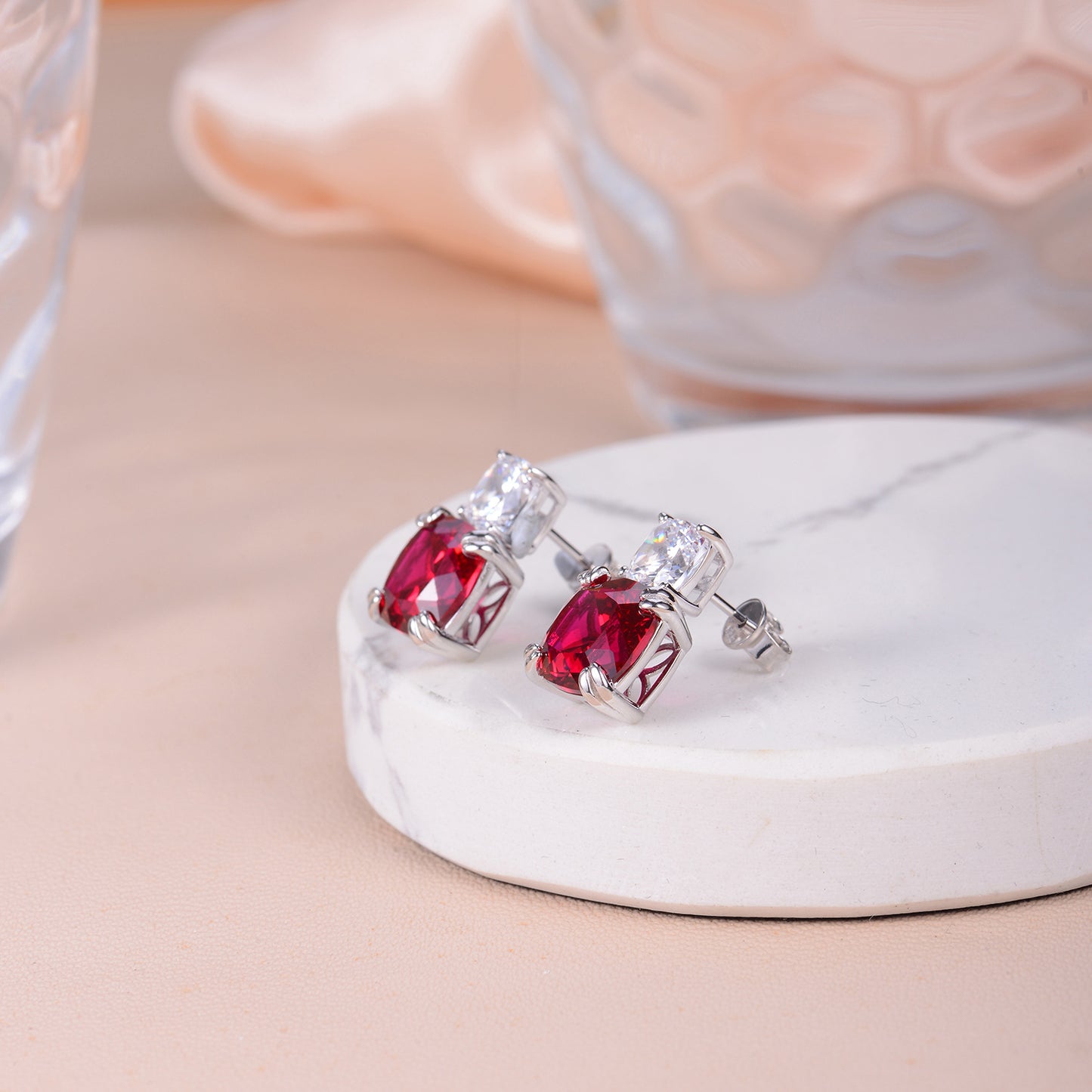 Asscher shape 5-carat cultivated colored gemstone Earrings