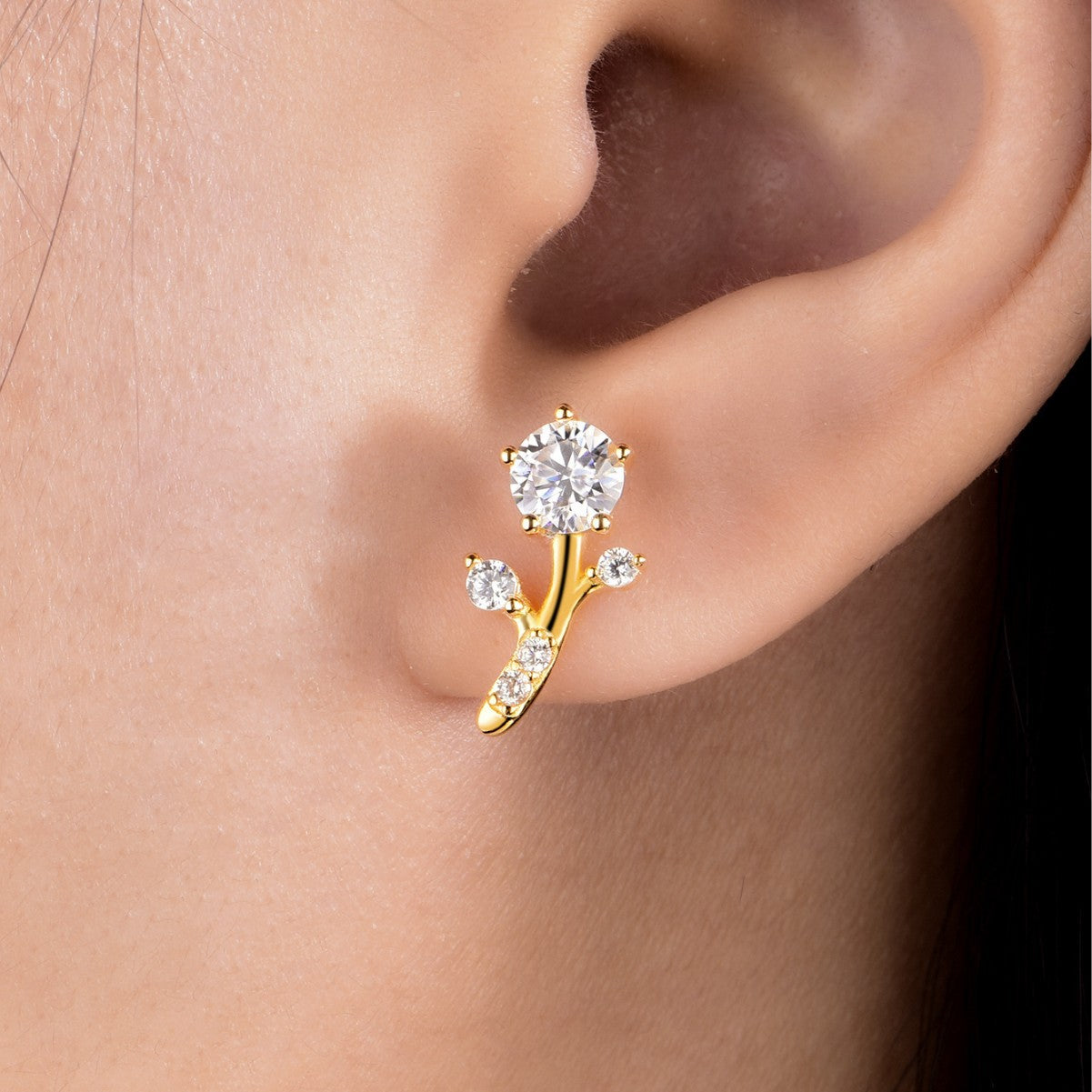 Golden branches jade leaves, moissanite earrings