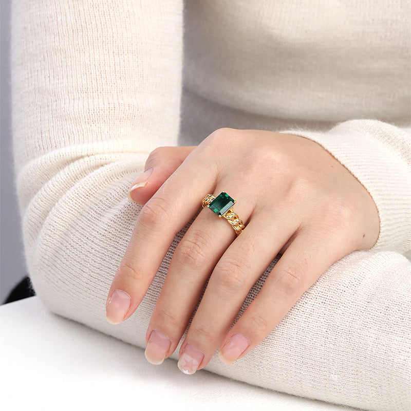 Royal Green Realm · 3 carat cultivated emerald Princess shaped moissanite ring