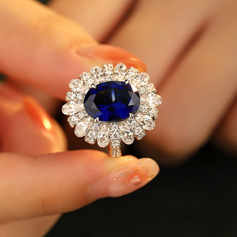 Zambia artificially cultivated simulated emerald ring silver plated 18K gold synthetic colorful treasure women's ring