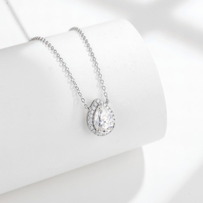 Rainbow Aurora · 2 carat pear shaped moissanite necklace