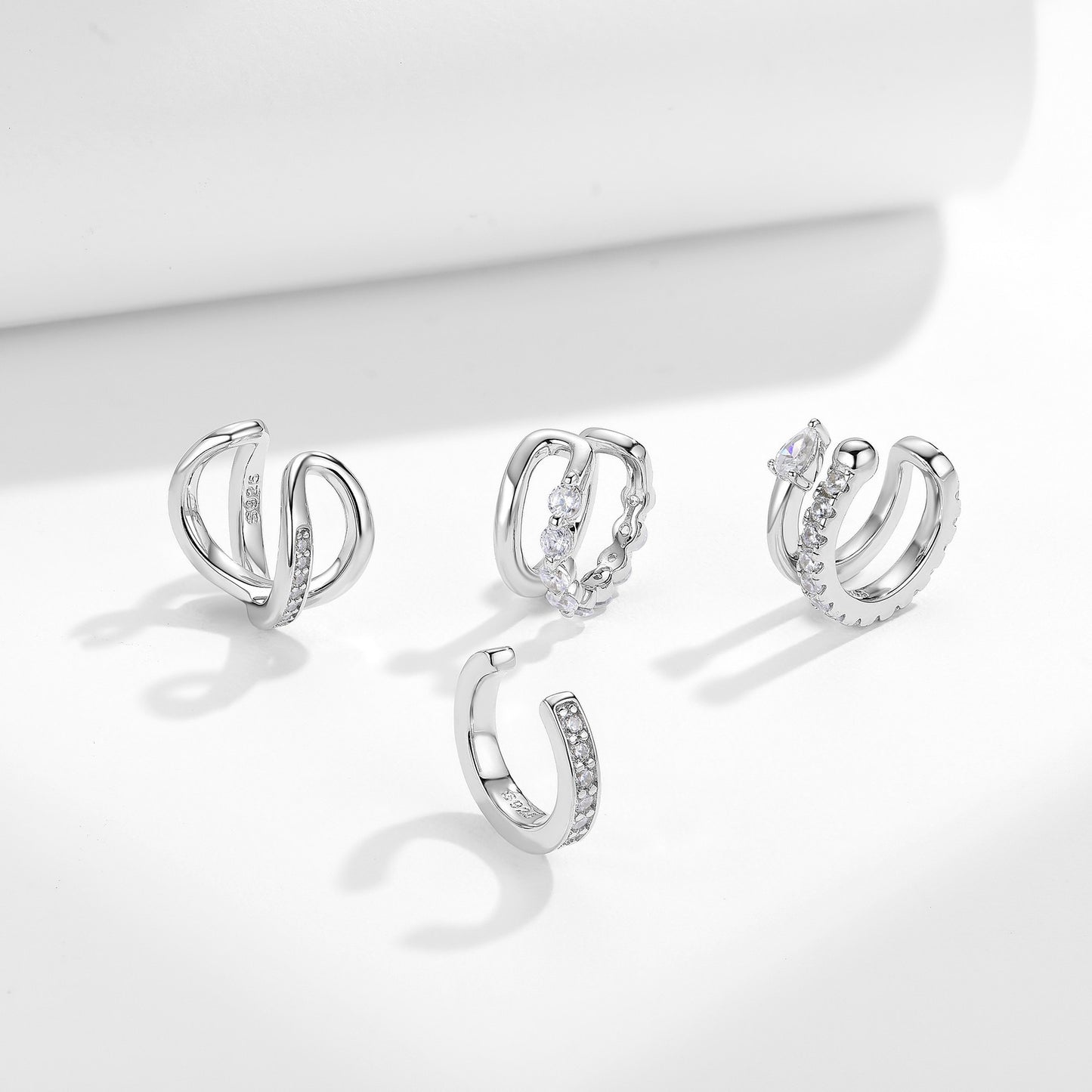 Silver plated 18K white gold ear bone clip set