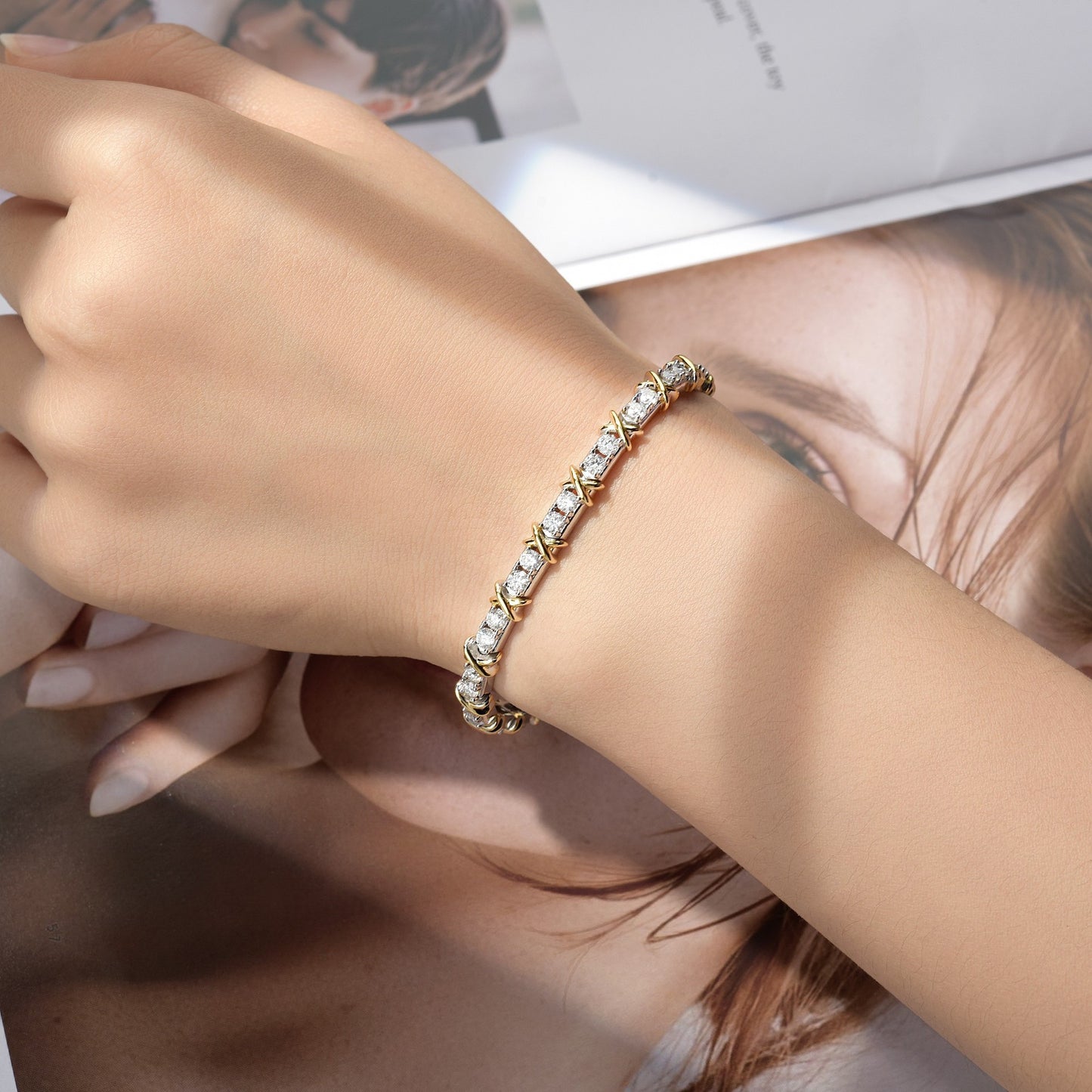 Two tone moissanite bracelet