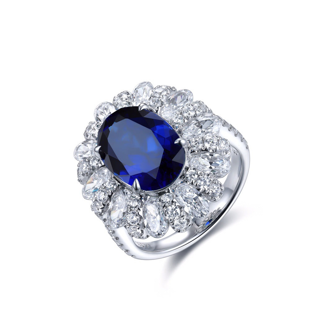 Zambia artificially cultivated simulated emerald ring silver plated 18K gold synthetic colorful treasure women's ring