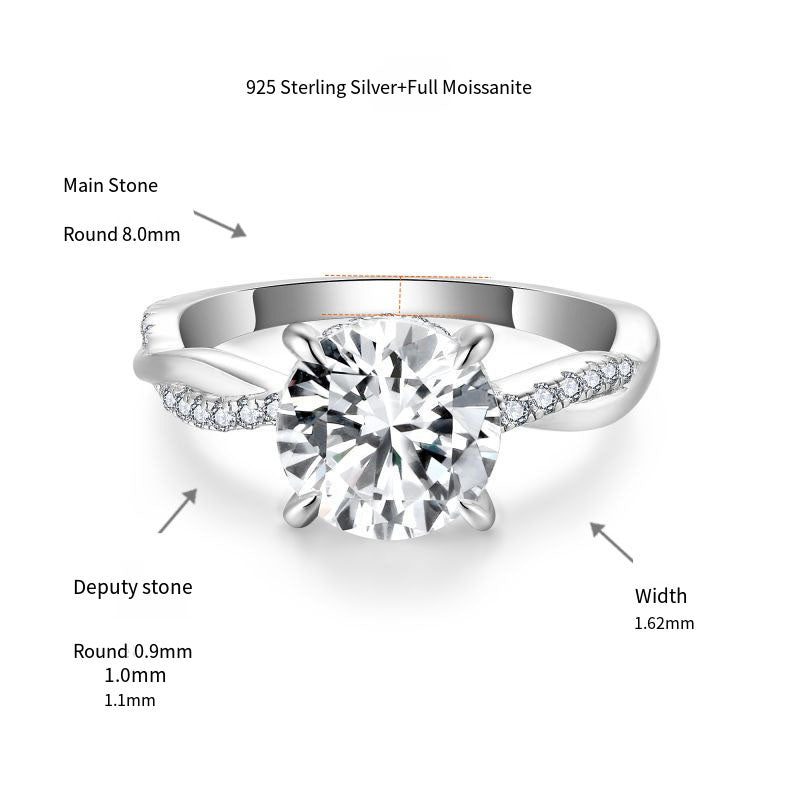 Classic Four Claw Vine Ring Wall 8.0mm2 Carat Full Moissanite Engagement Ring