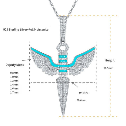 Hip hop style full diamond moissani blue enamel men's trendy pendant S925 silver gold-plated necklace