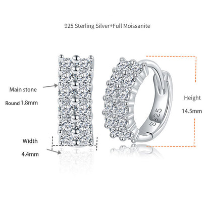Double row full diamond D-color Mozambique earrings with over diamond pen silver plated 18k gold earrings