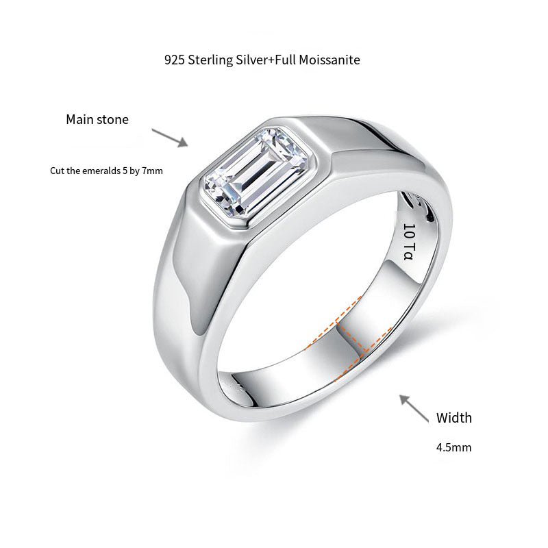 Emerald cut 5×7mm moissanite 1-carat men's engagement ring