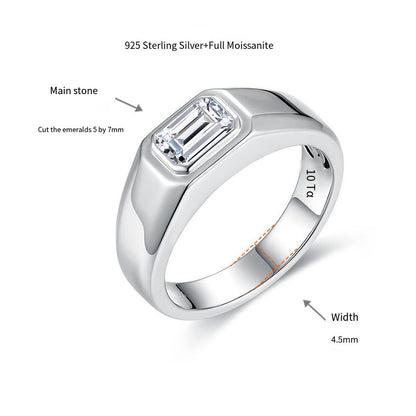 Emerald cut 5×7mm moissanite 1-carat men's engagement ring
