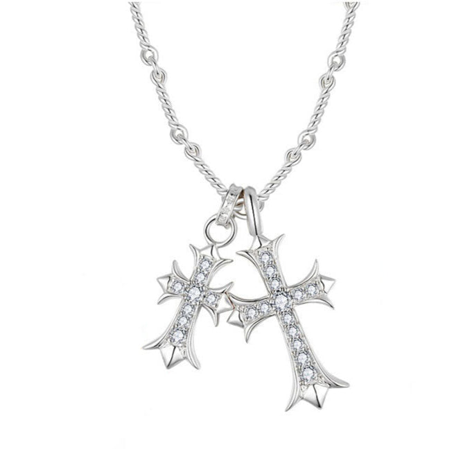 Twin Faith · Full Moissanite Double Cross Necklace