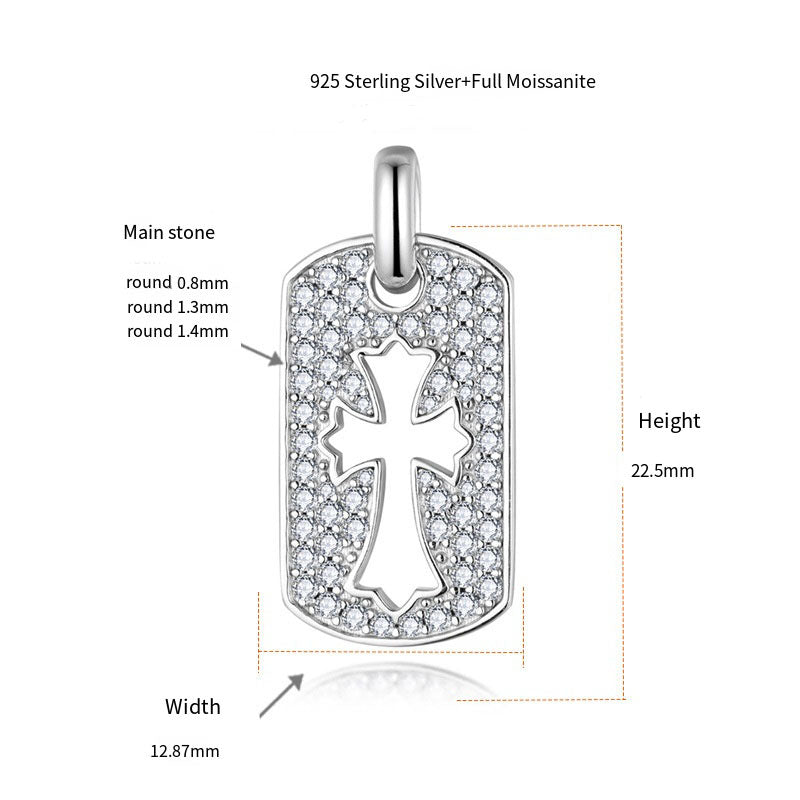 Vintage Kroos Heart Cross Necklace S925 Silver Inlaid Mosan Diamond Pendant Detachable Chain Set
