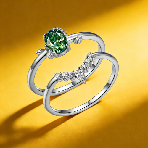 Blue green moissanite diamond layered ring