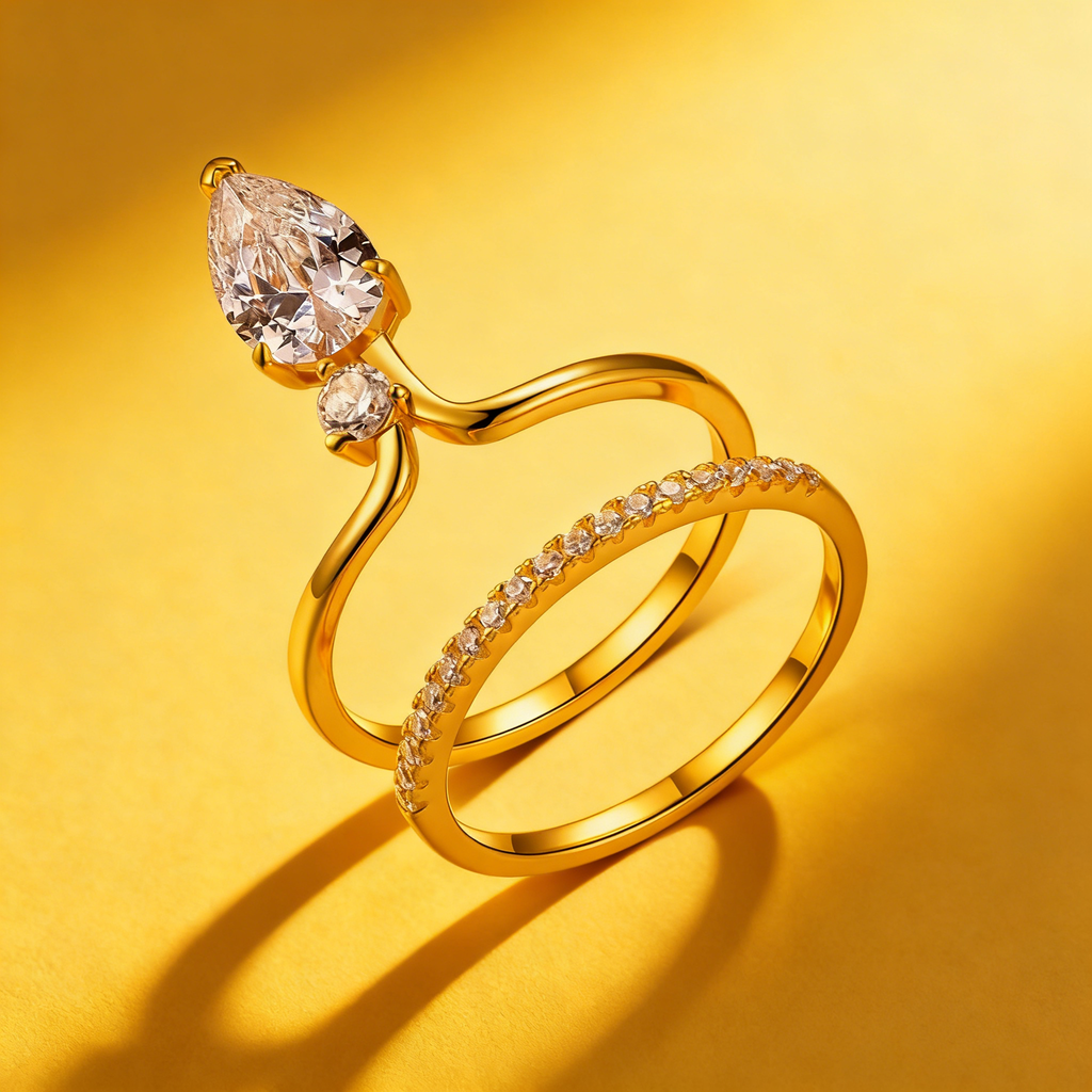 Twin Star Pear& Round Moissanite Double Ring Set