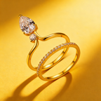 Twin Star Pear& Round Moissanite Double Ring Set