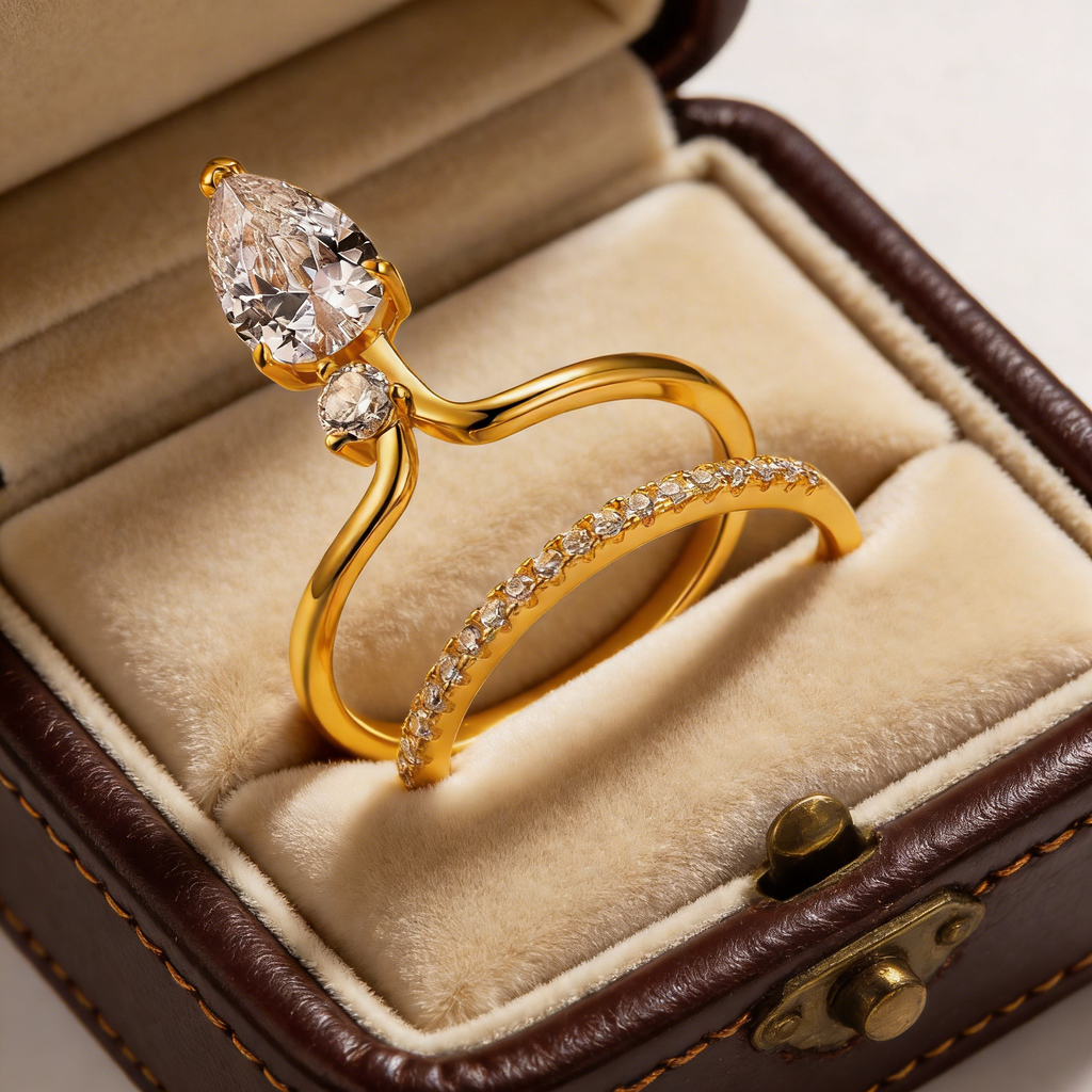Twin Star Pear& Round Moissanite Double Ring Set