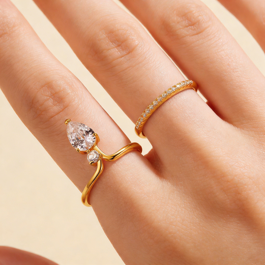 Twin Star Pear& Round Moissanite Double Ring Set