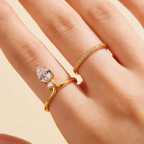 Twin Star Pear& Round Moissanite Double Ring Set
