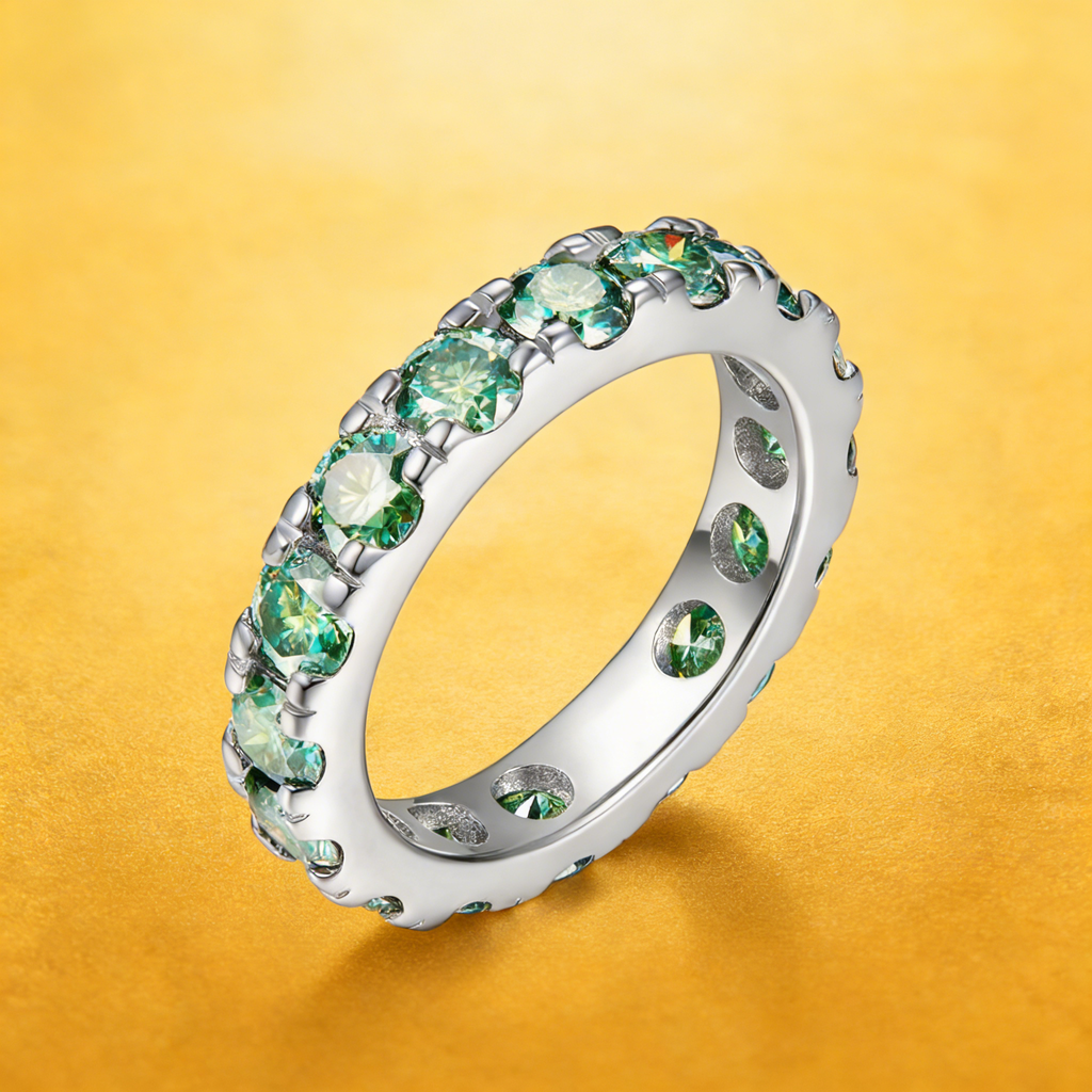 Blue green aesthetic all moissanite ring