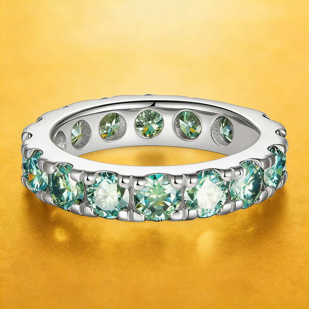 Blue green aesthetic all moissanite ring