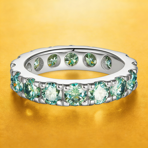 Blue green aesthetic all moissanite ring