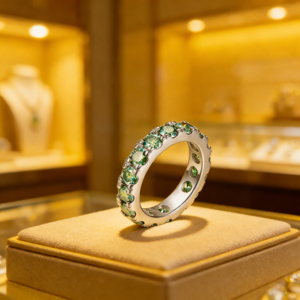 Blue green aesthetic all moissanite ring
