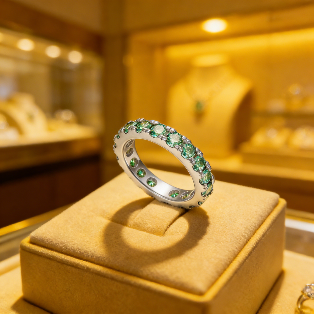 Blue green aesthetic all moissanite ring