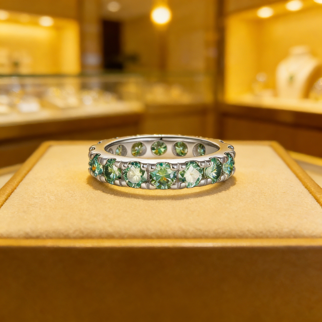 Blue green aesthetic all moissanite ring