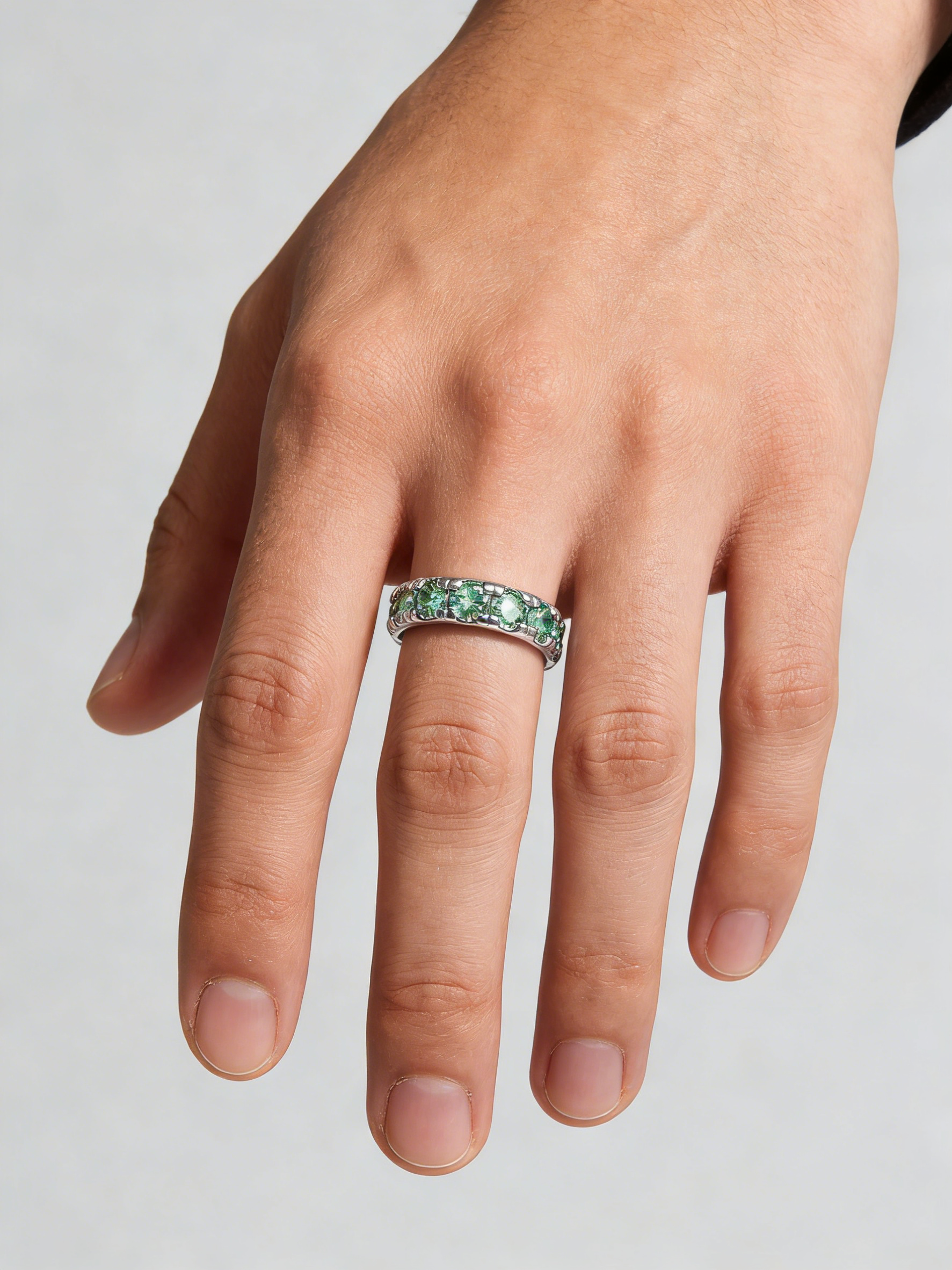Blue green aesthetic all moissanite ring