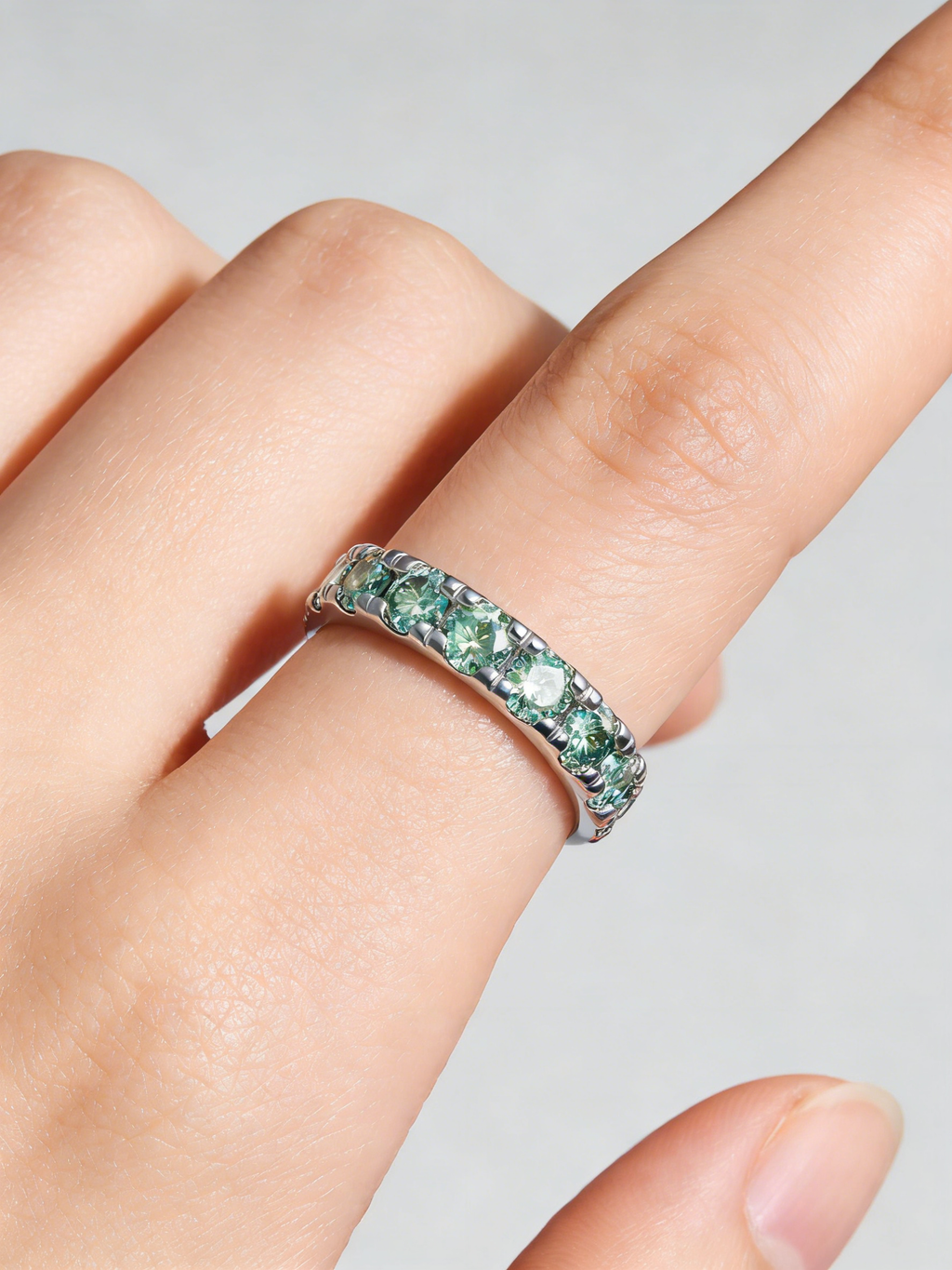 Blue green aesthetic all moissanite ring