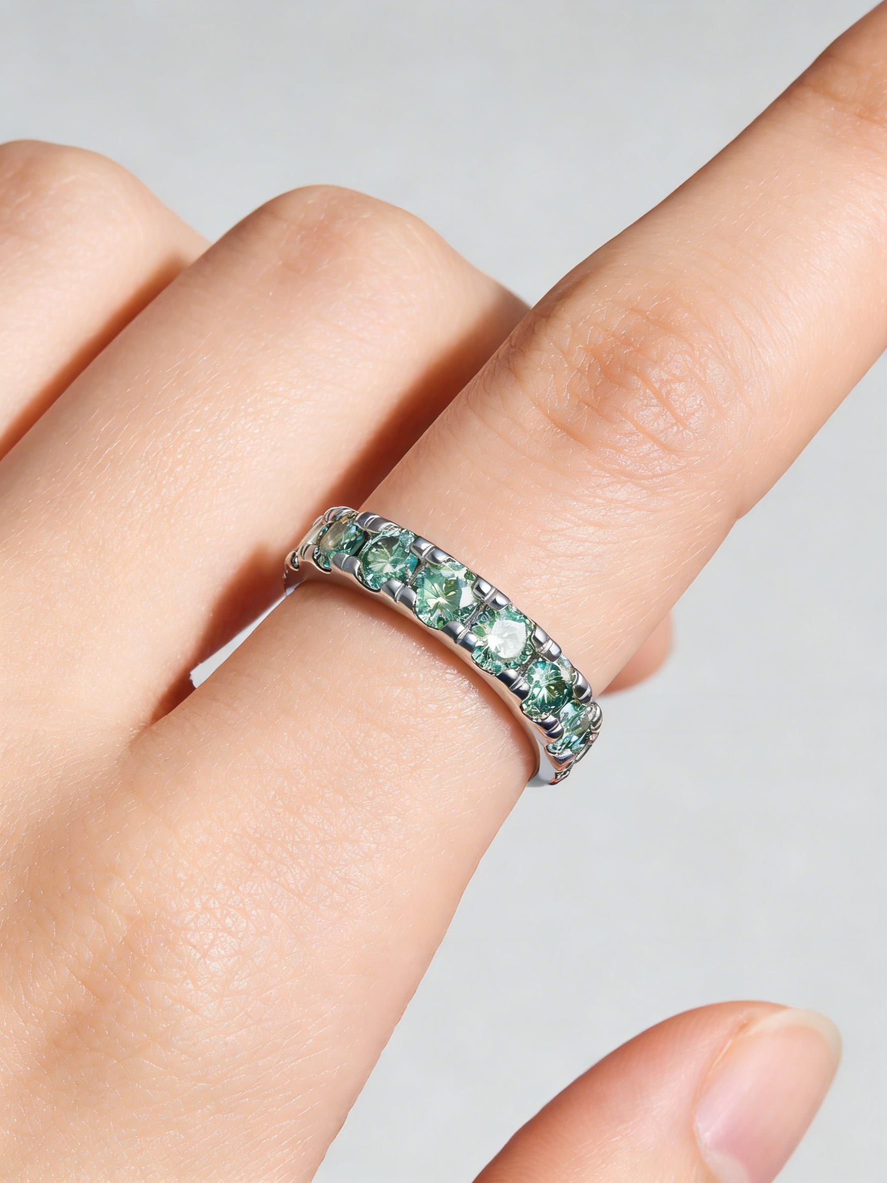 Blue green aesthetic all moissanite ring