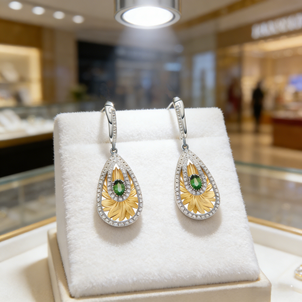 Italian craft jewelry designer earrings with natural wind design 925 silver natural olive gemstone earrings earrings