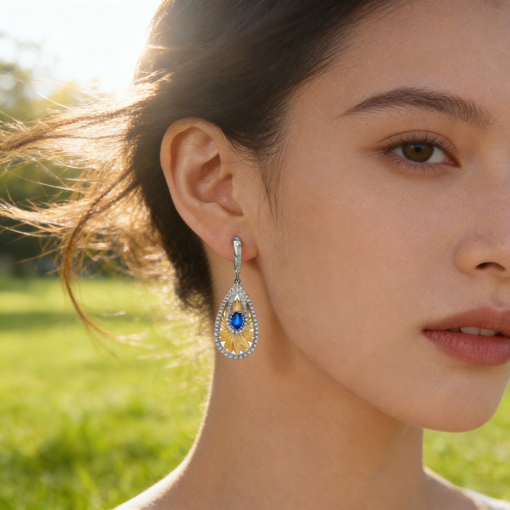 Italian craft jewelry designer earrings with natural wind design 925 silver natural olive gemstone earrings earrings