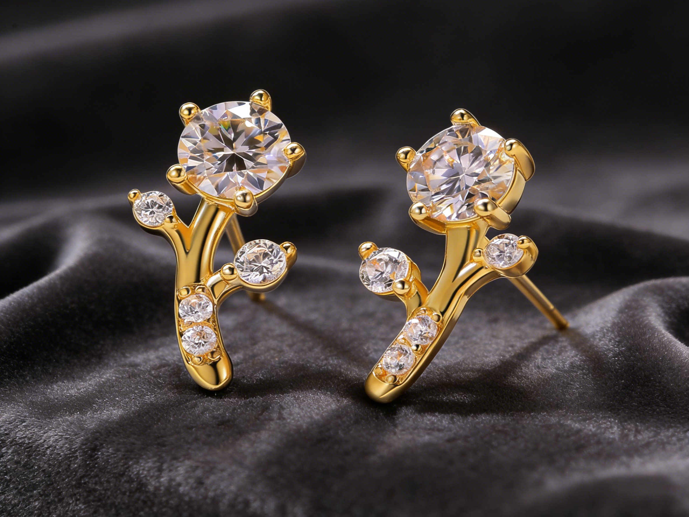 Golden branches jade leaves, moissanite earrings