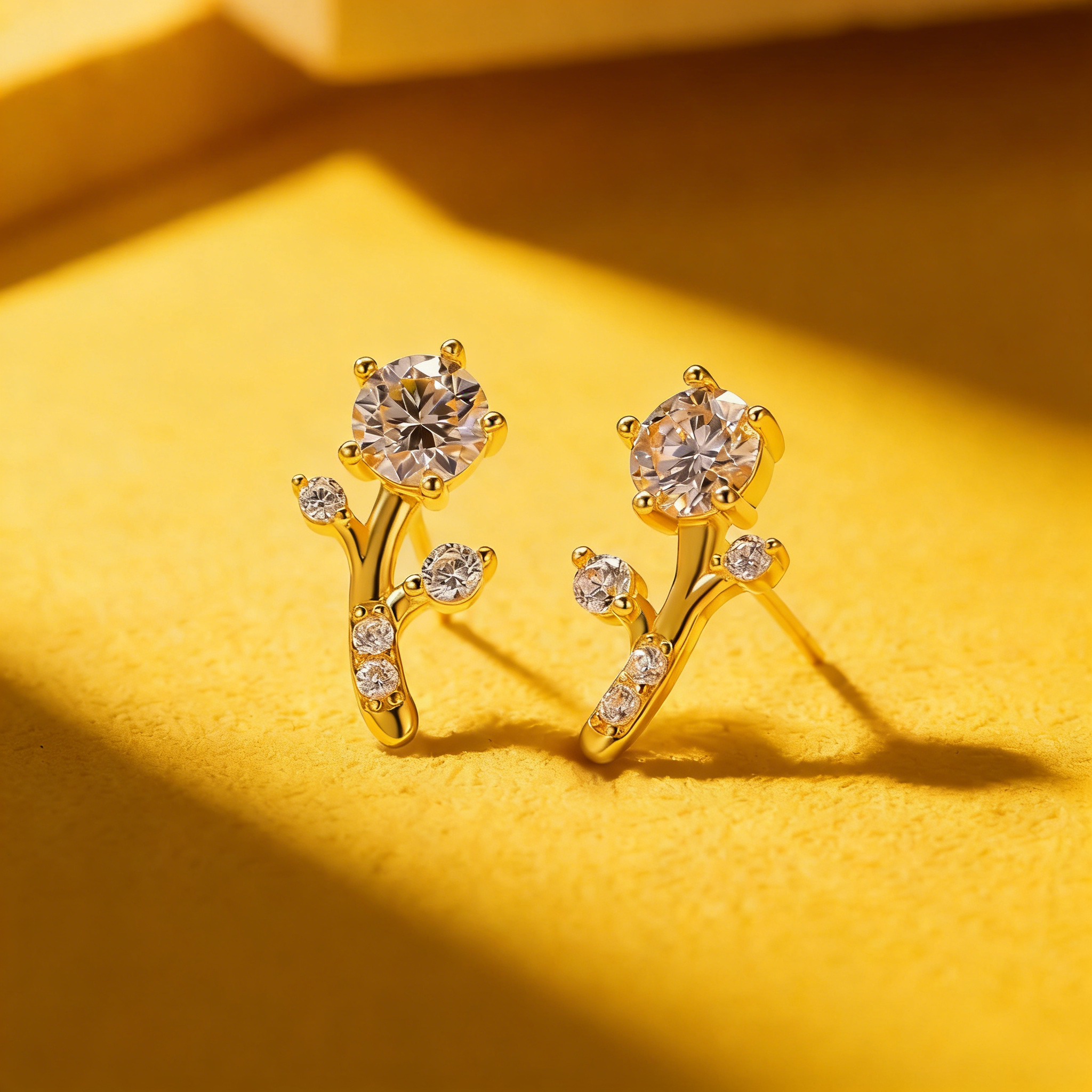 Golden branches jade leaves, moissanite earrings