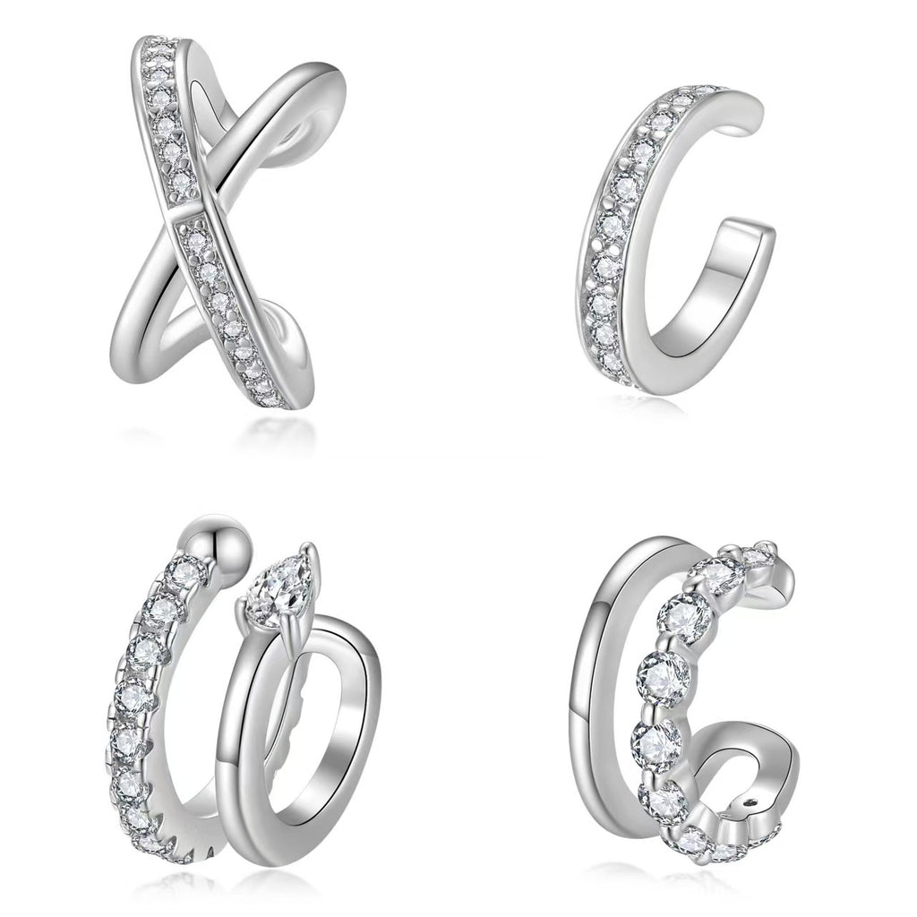 Silver plated 18K white gold ear bone clip set