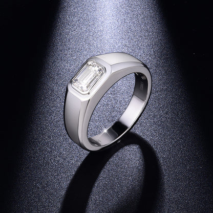 Emerald cut 5×7mm moissanite 1-carat men's engagement ring