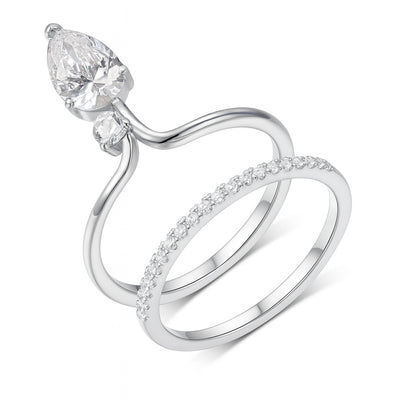 Twin Star Pear& Round Moissanite Double Ring Set