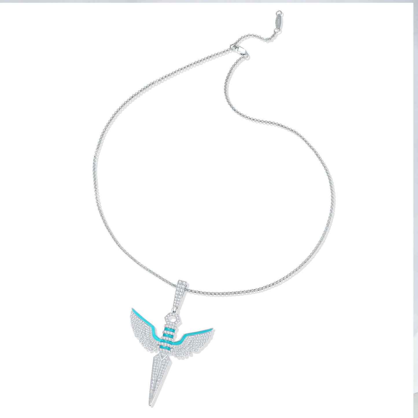 Hip hop style full diamond moissani blue enamel men's trendy pendant S925 silver gold-plated necklace
