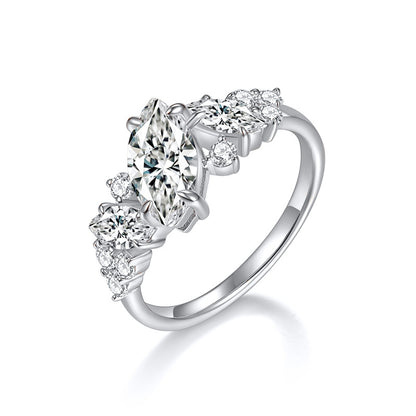 Fashionable horse eye irregular symmetrical 1 carat moissani diamond silver plated 18k rose gold ring