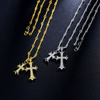 Twin Faith · Full Moissanite Double Cross Necklace