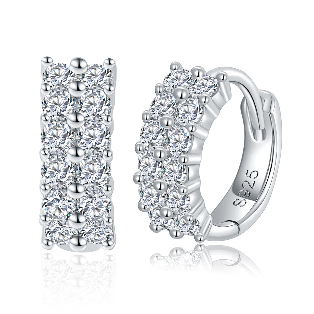 Double row full diamond D-color Mozambique earrings with over diamond pen silver plated 18k gold earrings