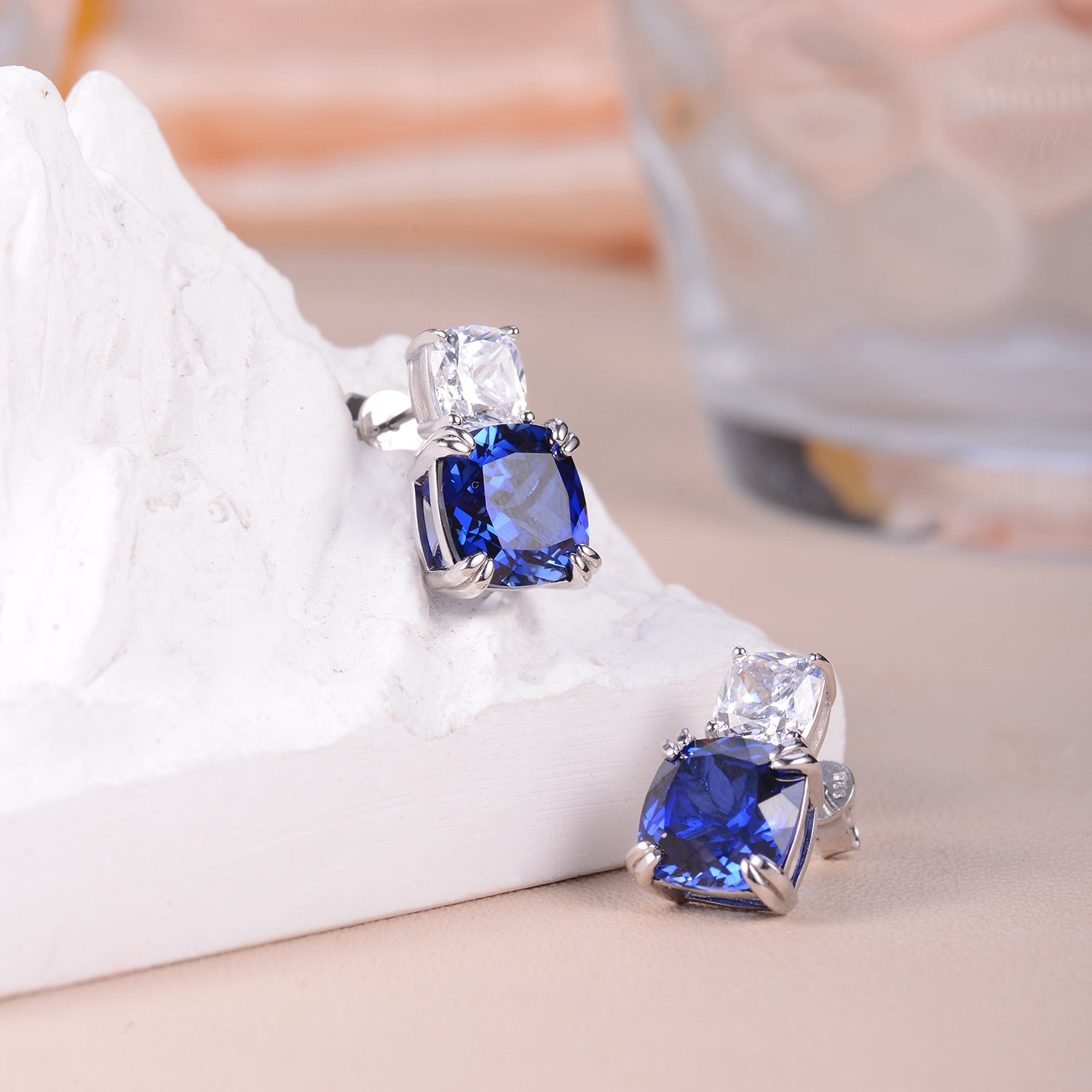 Asscher shape 5-carat cultivated colored gemstone Earrings