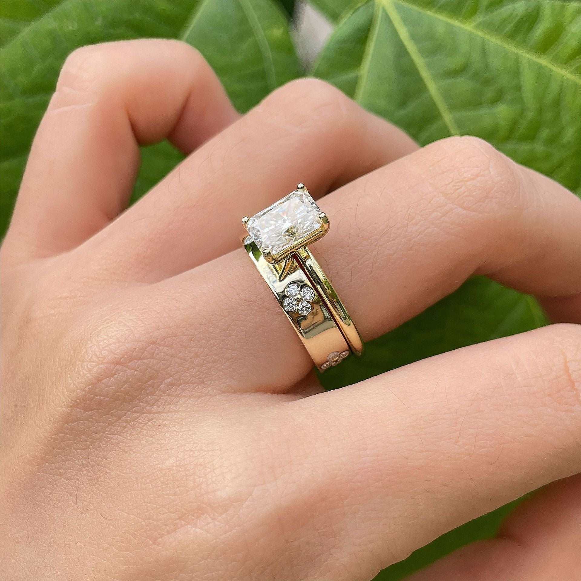 Romantic Star Fate · Full Moissanite Radiant Ring Set
