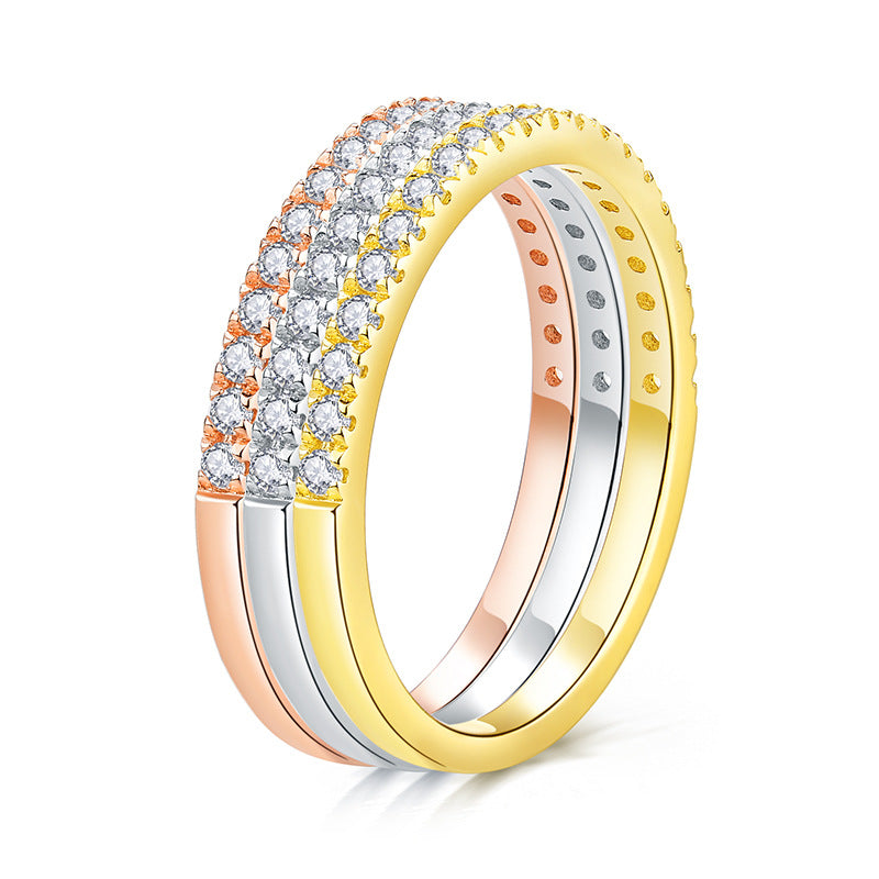 Tri color Aurora Moissanite Ring Set